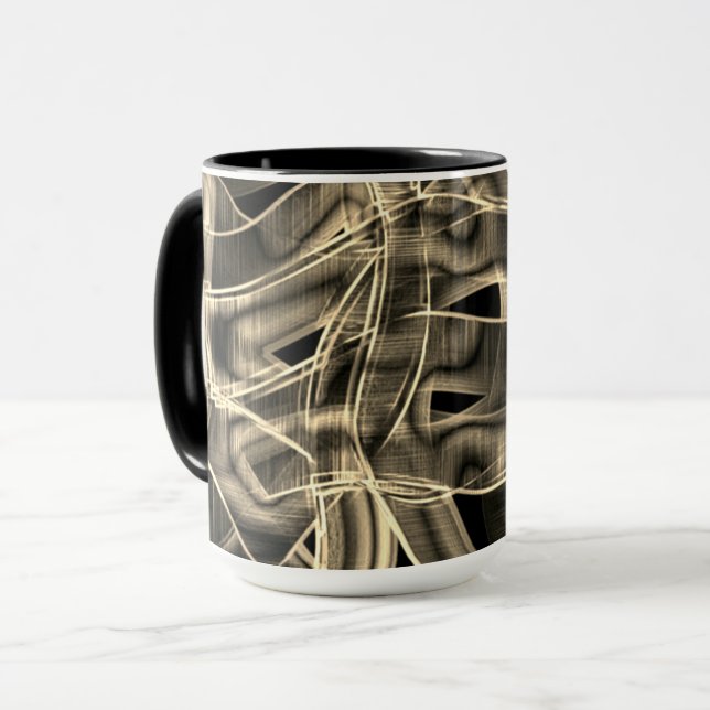 Beige tape-shaped curves, contrasting relief lines mug (Front Left)