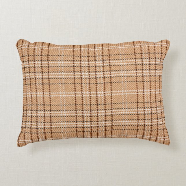 beige tartan background a checked plaid weave patt accent pillow (Front)