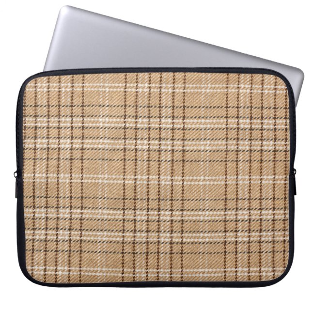 Beige Tartan: Classic Plaid Weave. Laptop Sleeve (Front)