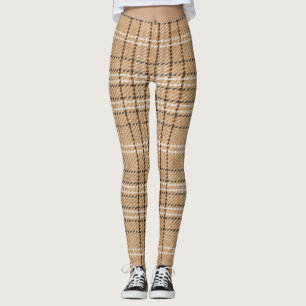 Beige Tartan: Classic Plaid Weave. Leggings