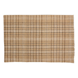 Beige Tartan: Classic Plaid Weave. Pillowcase