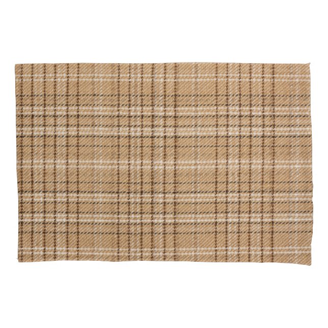 Beige Tartan: Classic Plaid Weave. Pillowcase (Front)