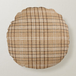Beige Tartan: Classic Plaid Weave. Round Pillow
