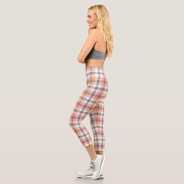 Beige Tartan Plaid Pattern Capri Leggings (Left)