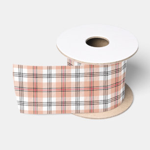 Beige Tartan Plaid Pattern Satin Ribbon