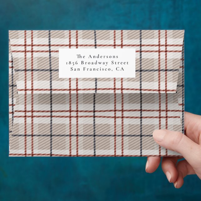Beige Tartan Plaid PreAddressed Return Label Envelope (Hand)