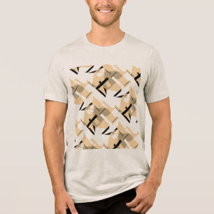 Beige Taupe Black Shapes Large Tiles Art Abstract Tri-Blend Shirt