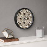 Beige Taupe Brown Black White Bohemian Art Clock<br><div class="desc">Beautiful contemporary taupe beige brown, black, and white coloured Bohemian mosaic pattern. Modern, fashionable, eclectic and trendy design for the artistic home interior decorator or artsy hip trendsetter, vintage retro art style or abstract geometric motif lover. Available on a variety of popular home décor accents and trending fashion inspired accessories...</div>