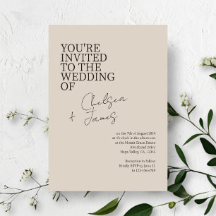Beige Taupe Chic Script Minimalist Wedding Invitation