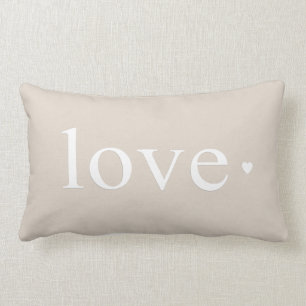 Beige Taupe Love Heart Monogram Lumbar Pillow