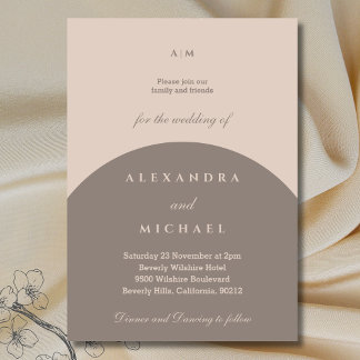 Beige Taupe Monogram Minimalist Japandi Wedding Invitation