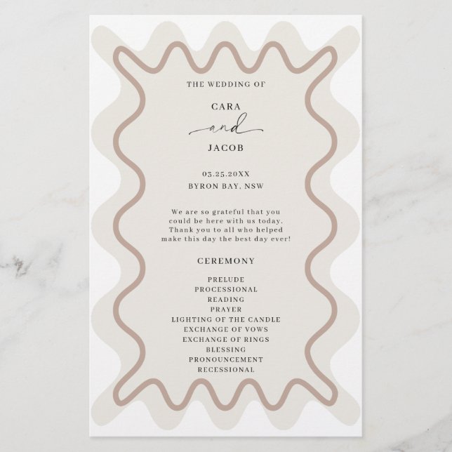 Beige Taupe Wavy Border Ceremony Program (Front)