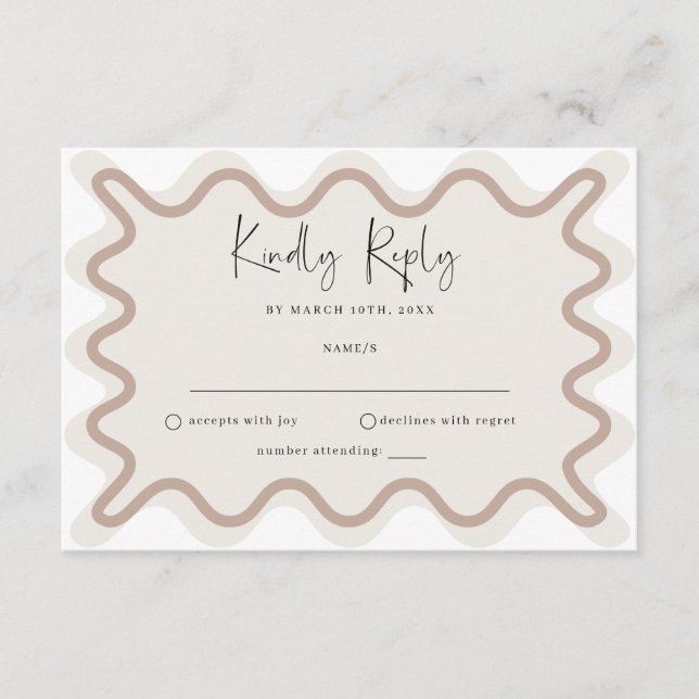 Beige Taupe Wavy Border RSVP Card (Front)