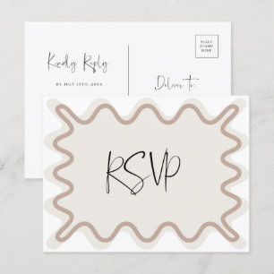 Beige Taupe Wavy Border RSVP Postcard