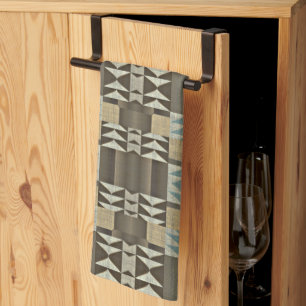 Beige Teal Blue Green Taupe Brown Tribal Pattern Kitchen Towel