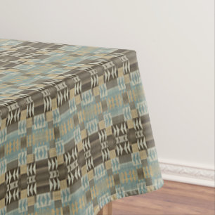 Beige Teal Blue Green Taupe Brown Tribal Pattern Tablecloth