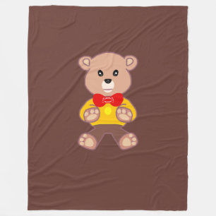 Beige Teddy Bear On Brown  Fleece Blanket