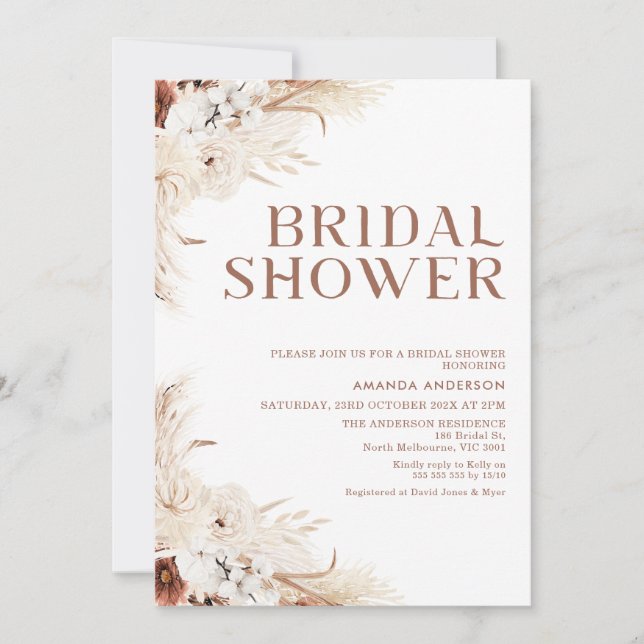 Beige Terracotta Boho Floral Bridal Shower Invitation (Front)