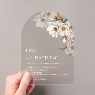Beige Terracotta Flowers Casual Wedding Acrylic Invitations