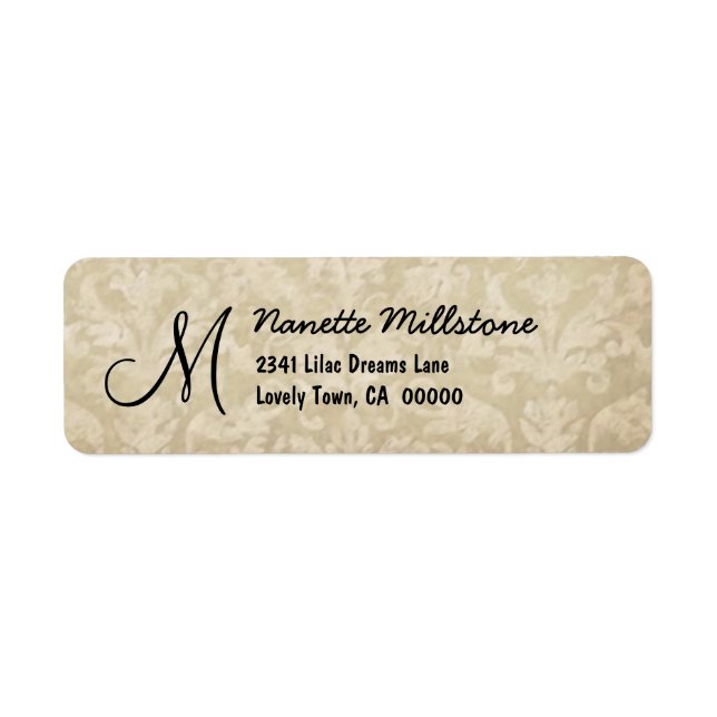 Beige Textured Monogram M Address Label (Front)