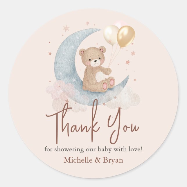 Beige Thank You Teddy Bear Baby Shower Classic Round Sticker (Front)