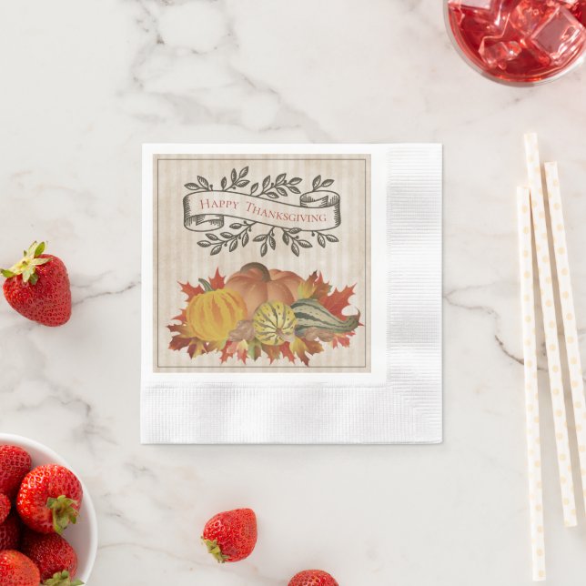Beige Thanksgiving Pumpkins and Squash Napkin (Insitu)