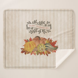 Beige Thanksgiving Pumpkins and Squash Sherpa Blanket