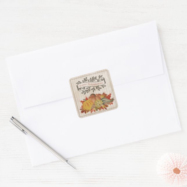 Beige Thanksgiving Pumpkins and Squash Square Sticker (Envelope)