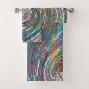 Beige to lilac blue pearly or metallic swirl bath towel set