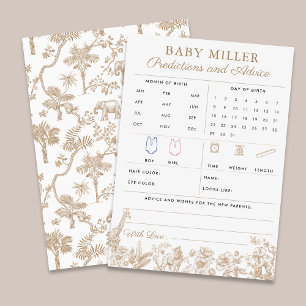 Beige Toile Baby Shower Predictions Advice Card