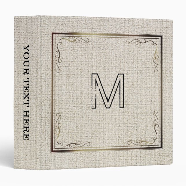 Beige Tones Linen Burlap Fabric Look Binder (Front/Spine)