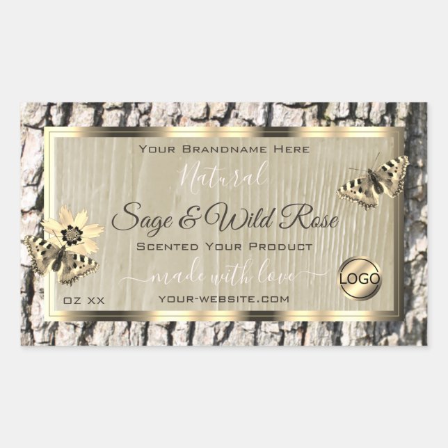 Beige Tree Bark Gold Frame Product Labels Add Logo (Front)