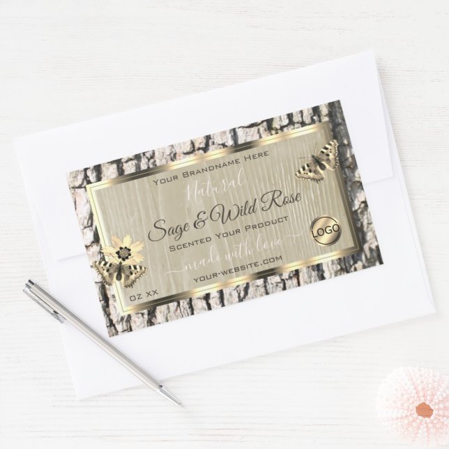 Beige Tree Bark Gold Frame Product Labels Add Logo (Envelope)