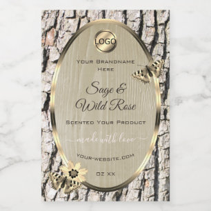 Beige Tree Bark Gold Frame Product Labels Add Logo