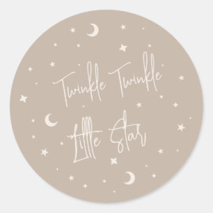 Beige Twinkle Twinkle Little Star Baby Shower Classic Round Sticker