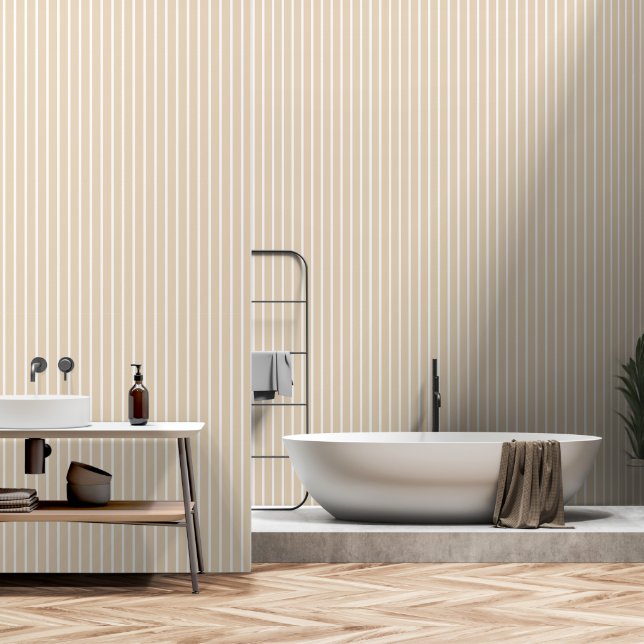 Beige Two Inch Wide Butcher Stripe Wallpaper (Bathroom)