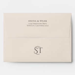 Beige Typography Monogram Wedding Envelope