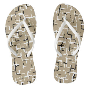 Beige Unique Black and White Pattern  Flip Flops
