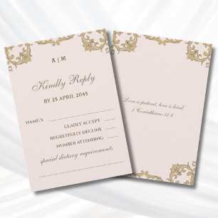 Beige Victorian Christian Wedding RSVP Card