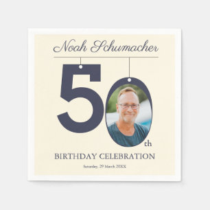 Beige Vintage 50th Birthday Custom Photo Napkin