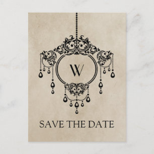 Beige Vintage Chandelier Save the Date Postcard