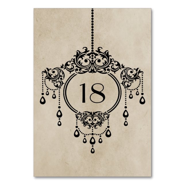 Beige Vintage Chandelier Table Card (Front)