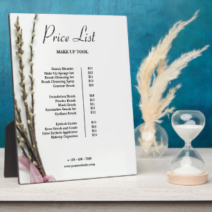 Beige Vintage Floral Makeup Price List Plaque