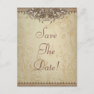 Beige Vintage Lace Wedding Save The Date Announcement Postcard