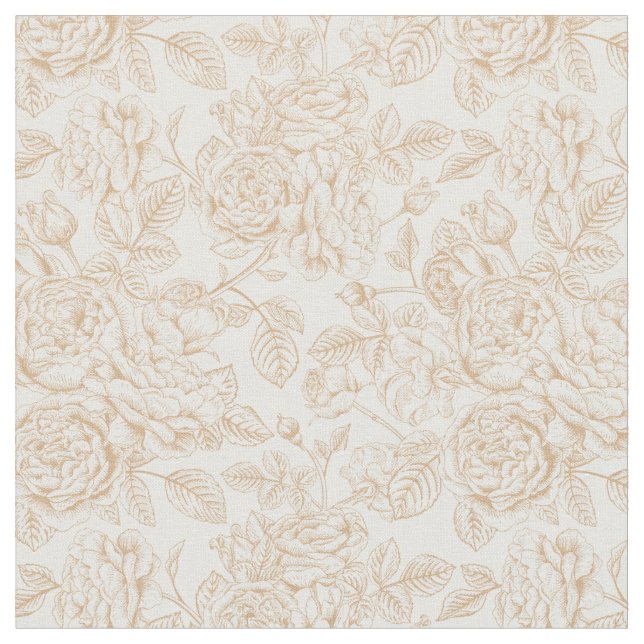 Beige Vintage Rose Flower Pattern Fabric (Close Up)