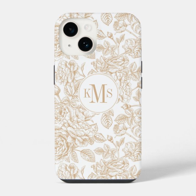 Beige Vintage Rose Flower Pattern iPhone Case (Back)