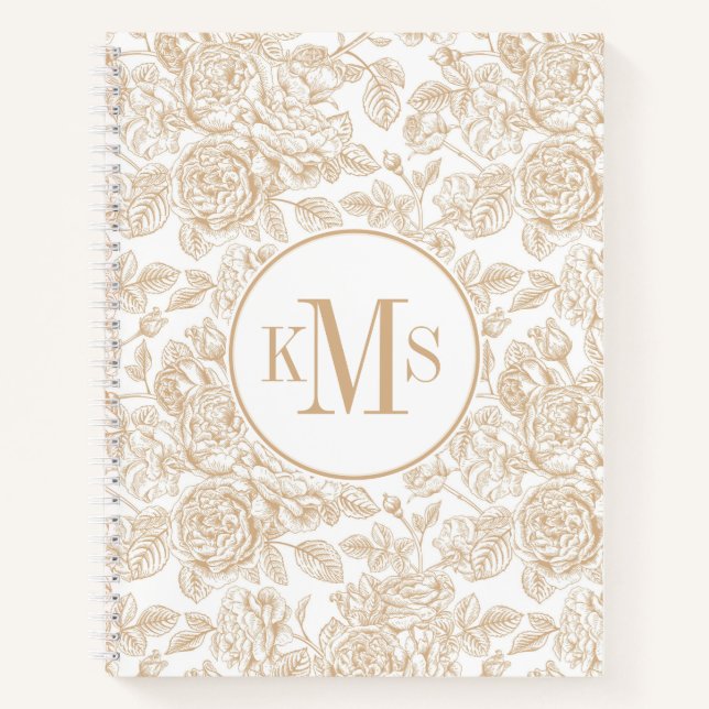 Beige Vintage Rose Flower Pattern Notebook (Front)