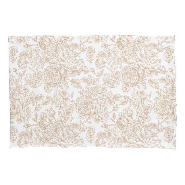 Beige Vintage Rose Flower Pattern Pillowcase (Front)