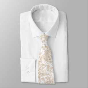 Beige Vintage Rose Flower Pattern Tie