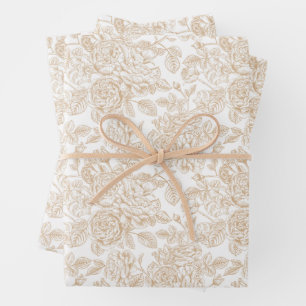 Beige Vintage Rose Flower Pattern Wrapping Paper Sheet